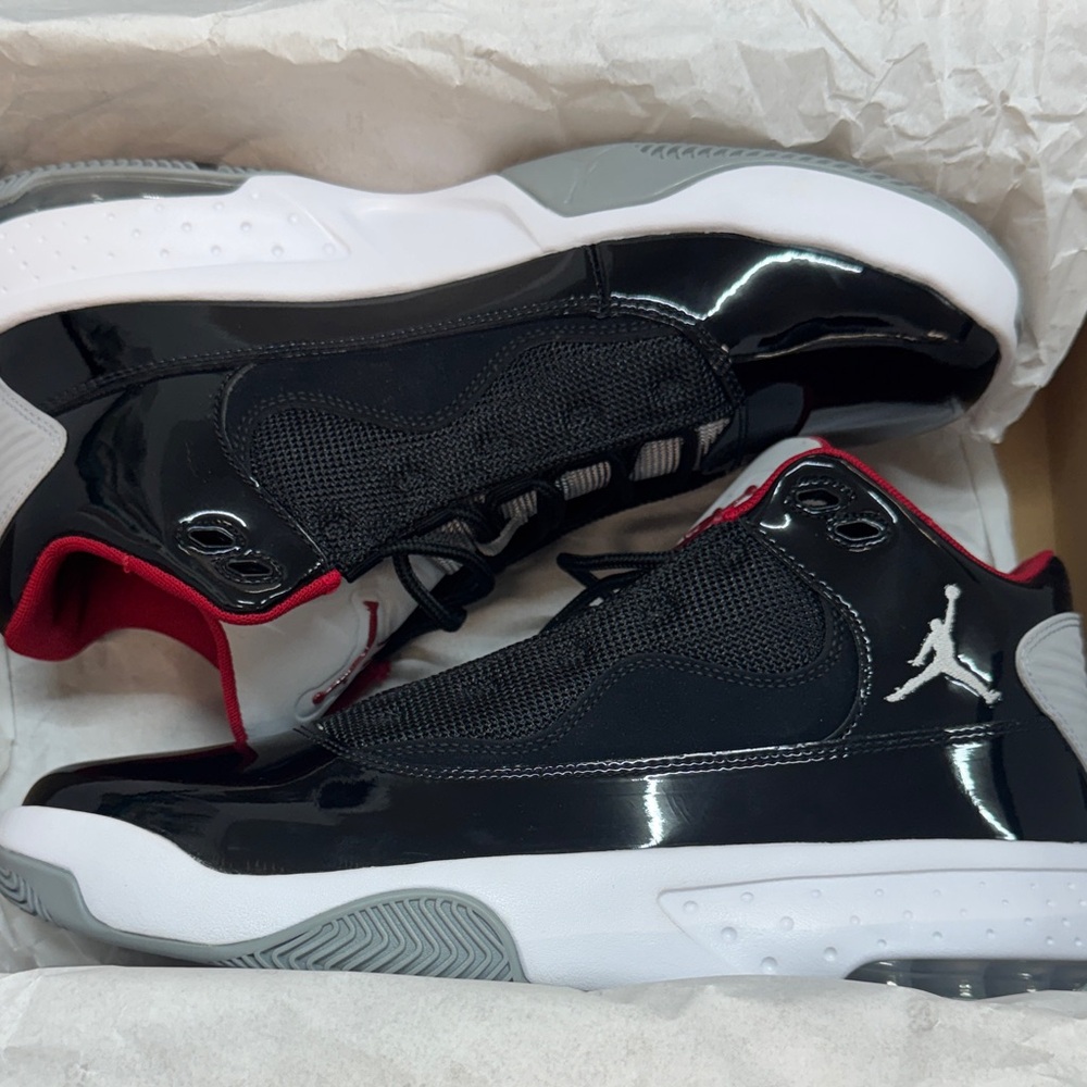 Jordan Black and Gray Sneakers with Red Highlights